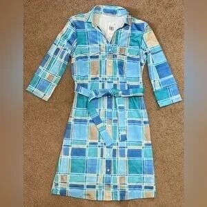 J. McLaughlin Brynn Paint Brush Plaid Dress Sz XS Blues